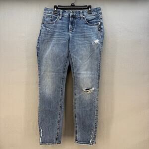 Silver Jeans Women's 26x27 (2) Blue Boyfriend Tapered Distressed Mid Rise